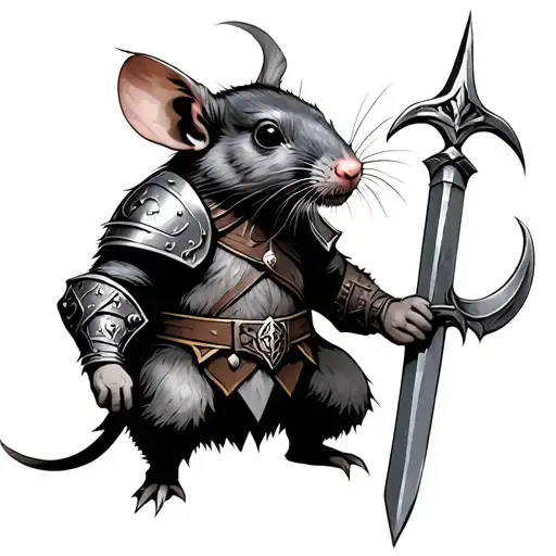 rat wearing a great helm and wielding a claymore tattoo design idea
