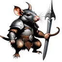 rat wearing a great helm and wielding a claymore tattoo design idea