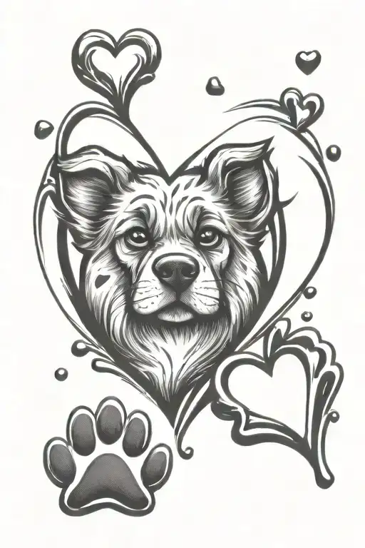paw prints with heart tattoo design idea