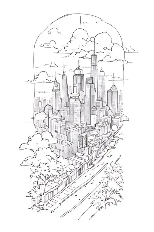 half city half nature contrast tattoo design idea