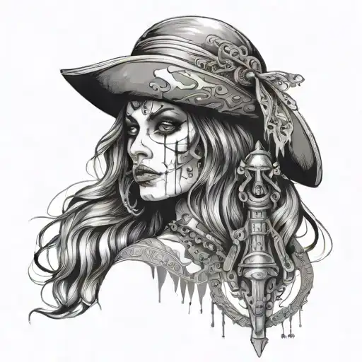 fine line geometric micro realism pirate gypsy women binary tattoo design idea