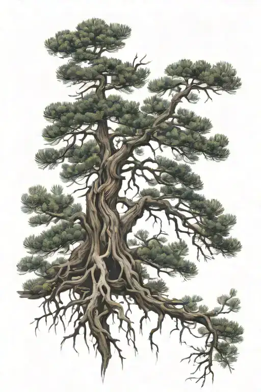 pine tree with roots tattoo design idea