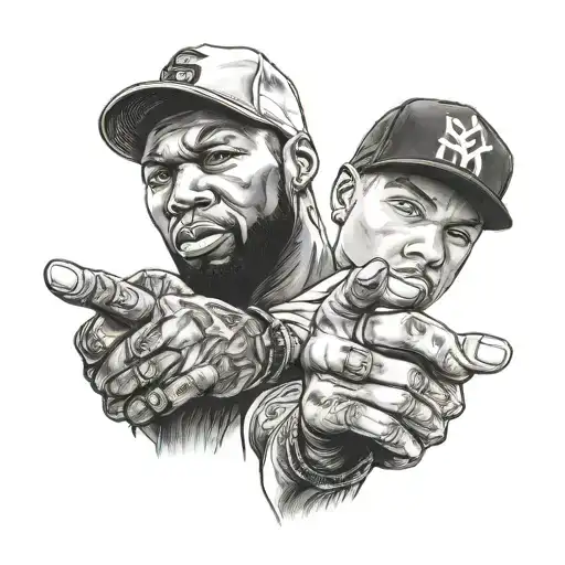 50 cent with eminem showing middelfingers tattoo design idea