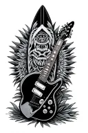 Hawaian totem surfboard and electric guitar with tattoo design idea
