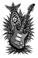 Hawaian totem surfboard and electric guitar with tattoo design idea