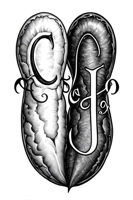 two peas in a pod with initials C and J tattoo design idea
