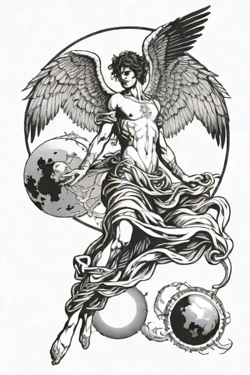 Angel Icarus looking up toward the sun tattoo design idea