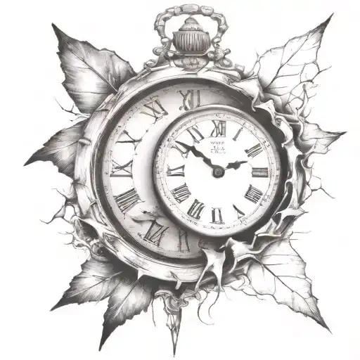 clock with cracks and hourglass tattoo design idea