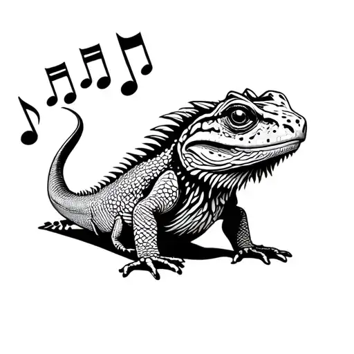 cute bearded dragon sassy music tattoo design idea