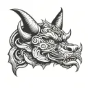 fu dog head with 3 horns and 4 eyes tattoo design idea