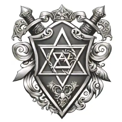 shield with the Star of David and two sword tattoo design idea