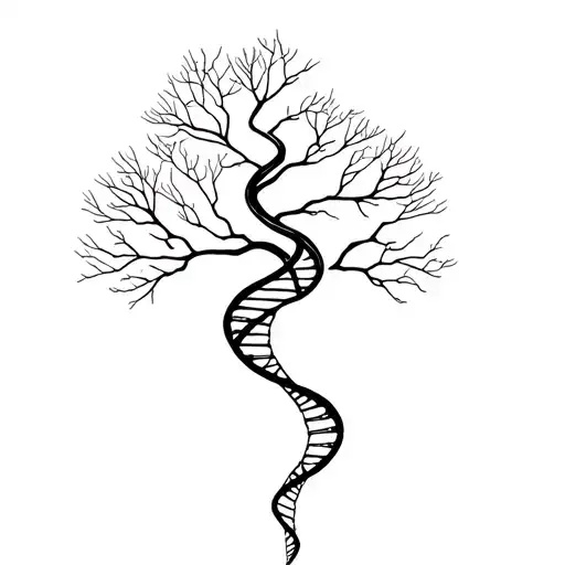 tree with dna-strand branch symbolizing life tattoo design idea