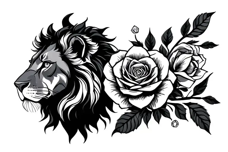 leo zodiac sign, lion, august birthstone, compass, roses tattoo design idea