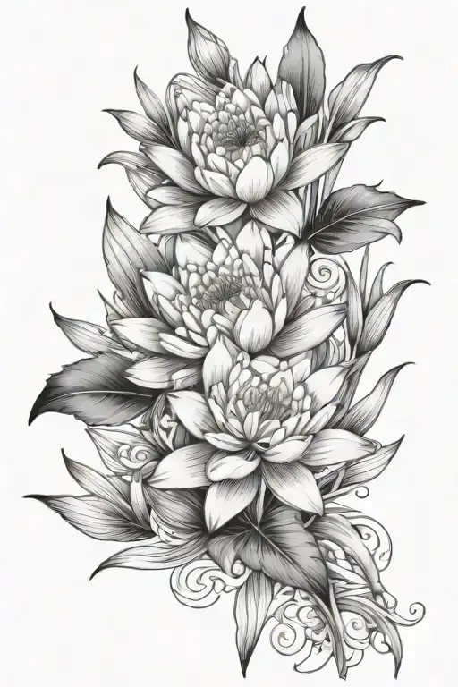 water lily and gladiolus flower with stems tattoo design idea