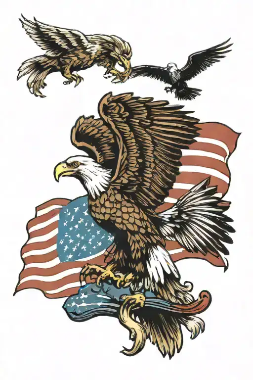 american eagle flag waving with eagle soaring and deer  tattoo design idea