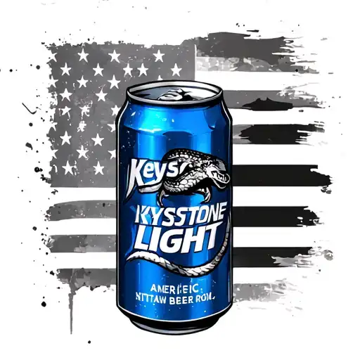 black & white American flag backround. Keystone light beer can foreground in color with mullet & pit viper shades on.  tattoo design idea