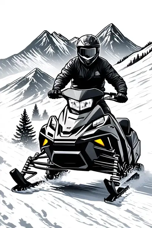 snowmobile Colorado mountains tattoo design idea