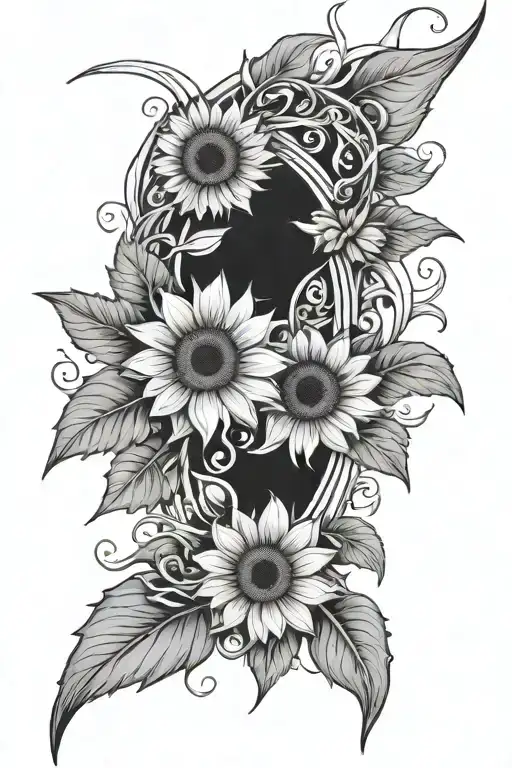 sunflower vine and angel wings tattoo design idea