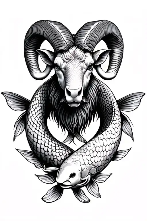 ram with 2 koi fish around it tattoo design idea