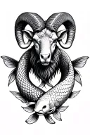 ram with 2 koi fish around it tattoo design idea