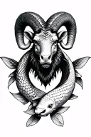 ram with 2 koi fish around it tattoo design idea