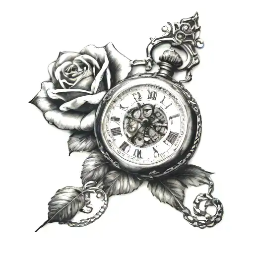 Rose With Pocket Watch forarm tattoo design idea