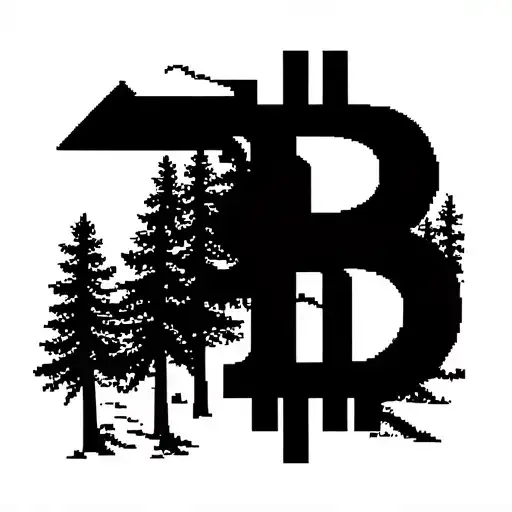 A pixelated forest scene with a hidden bitcoin symbol among the trees tattoo design idea