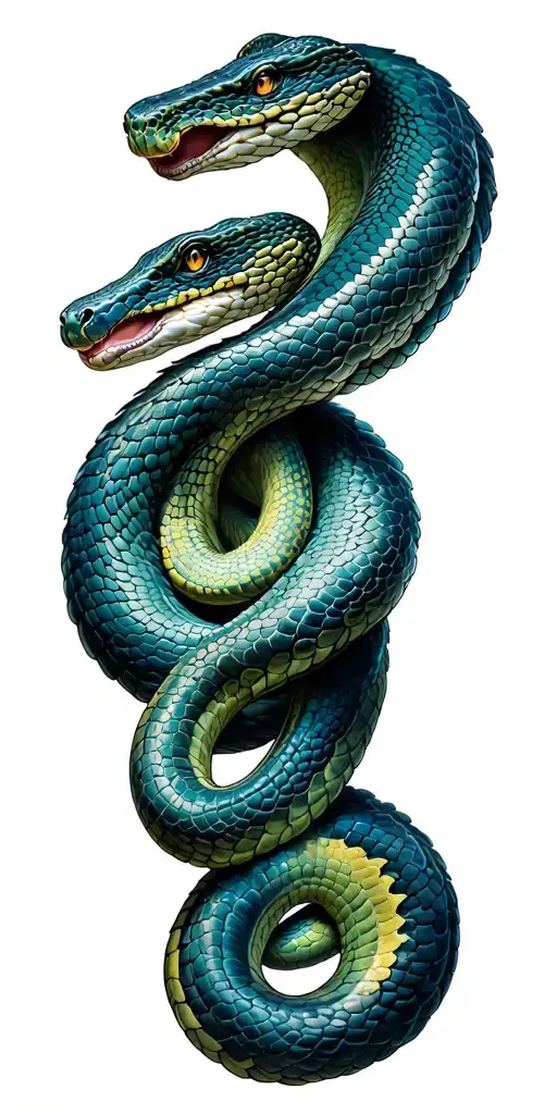 two snakesSunda White-Lipped Pit Viper and Rhinoceros Viper wrapping with scales with cross tattoo design idea