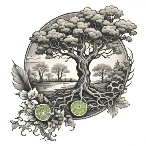 lime earth tree gear tattoo design idea