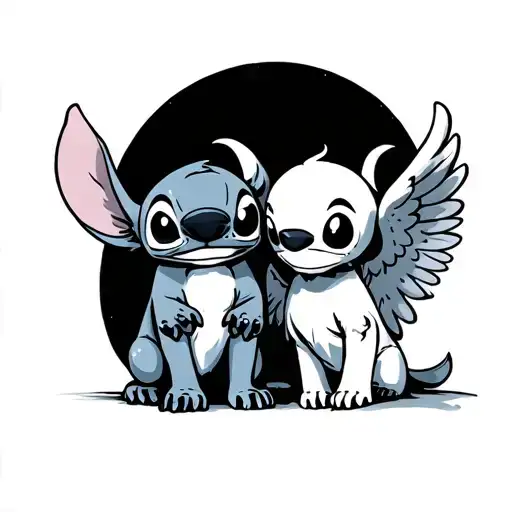 stitch et angel watching tattoo design idea