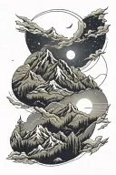 Night sky on collar bone moon on shoulder mountain peaks horizon with stormy lightning and blowing trees to wrap bicep  tattoo design idea