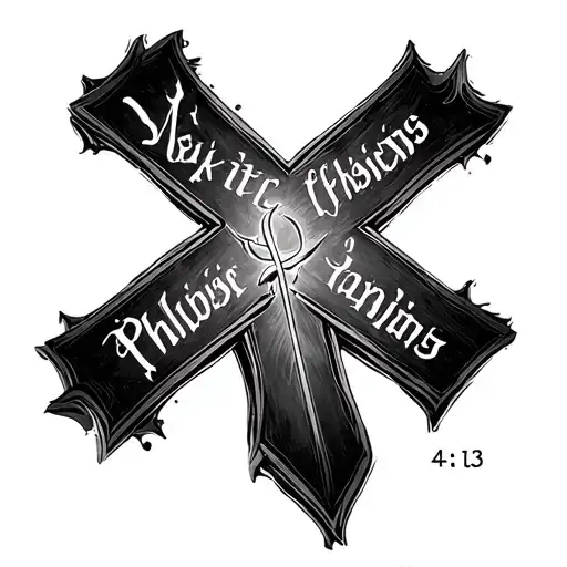 cross with philippians 4:13 written tattoo design idea