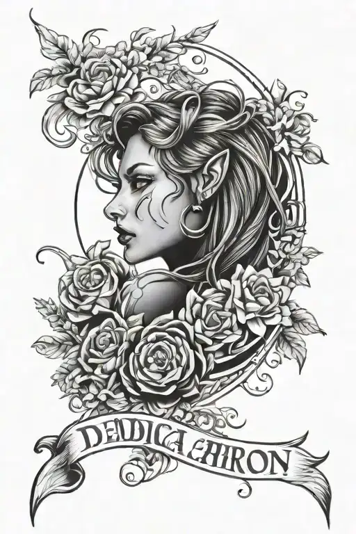 Create a tattoo design for me based on the name - Denisa, zodiac sign - Capricorn and status mom tattoo design idea