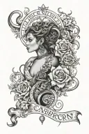 Create a tattoo design for me based on the name - Denisa, zodiac sign - Capricorn and status mom tattoo design idea