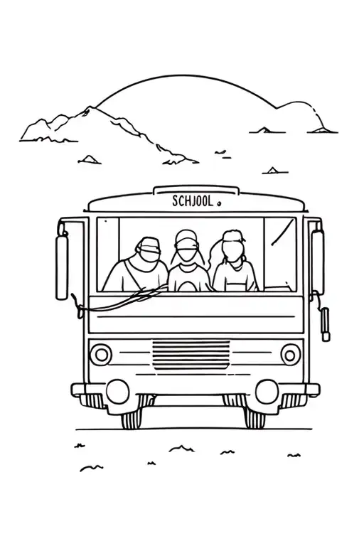 schoolbus, West Coast road trip, simplistic, minimalism, three friends, nature, topography, line work    tattoo design idea