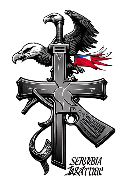 serbia orthodox cross ak 47 rifle serbia eagles flag tattoo design idea