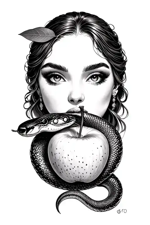eve eating the apple and snake coiled tattoo design idea