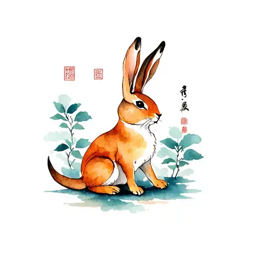 Hare in style of ming dynasty art tattoo design idea