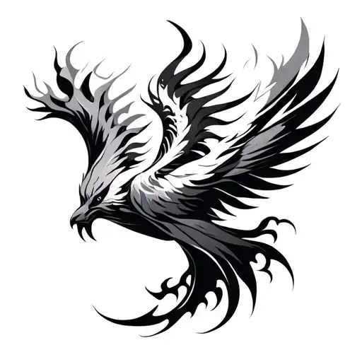 Abstract phoenix, flames, geometric fusion tattoo design idea