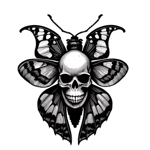 American trad skull moth tattoo design idea
