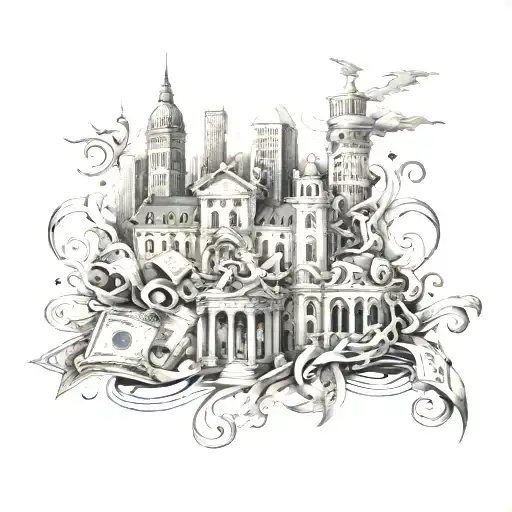 money time city tattoo design idea