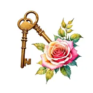 lock and key intertwined, roses, compase rose pointing toward tattoo design idea