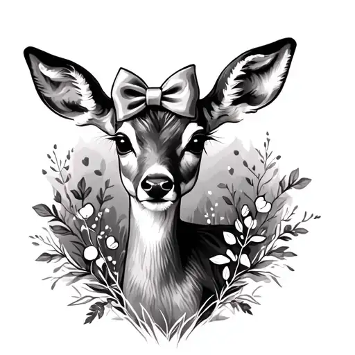 baby deer with bows tattoo design idea