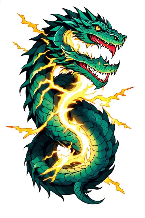 Jormungandr arm tattoo with bolts of lightining all around it simulating a fight with Thor tattoo design idea