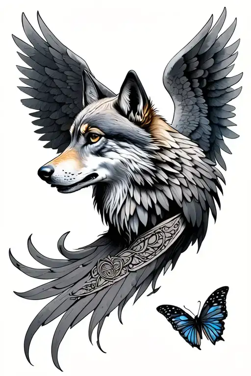 vegvisir wolf butterfly hawk angel wings tattoo design idea