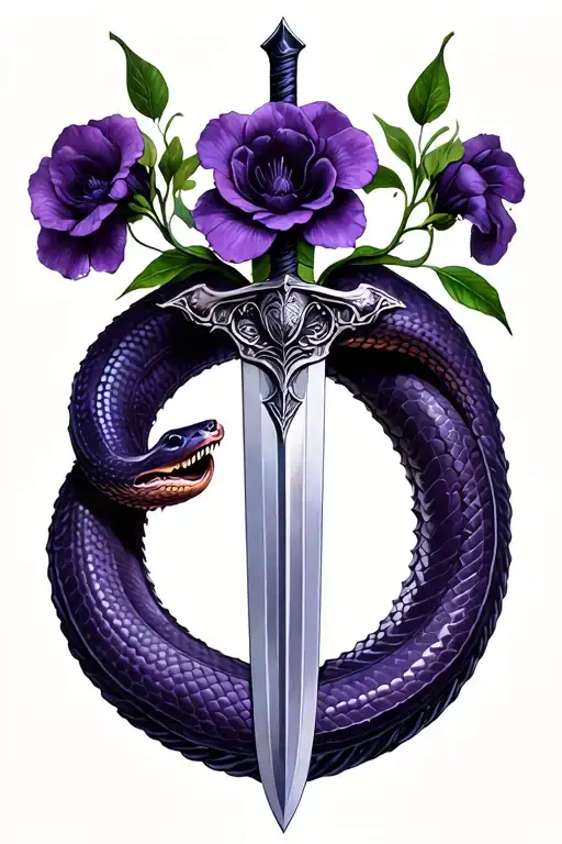 belladonna dark purple and sword and snake tattoo design idea