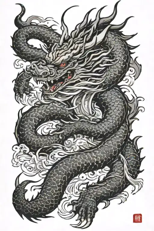 dragon and samurai warrior tattoo design idea