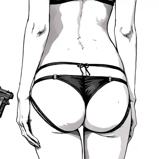 a women from the back sexy in panties with a cigarette and a Glock  tattoo design idea