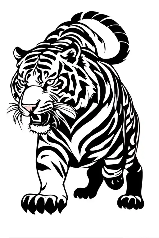 Asian tiger walking tattoo design idea
