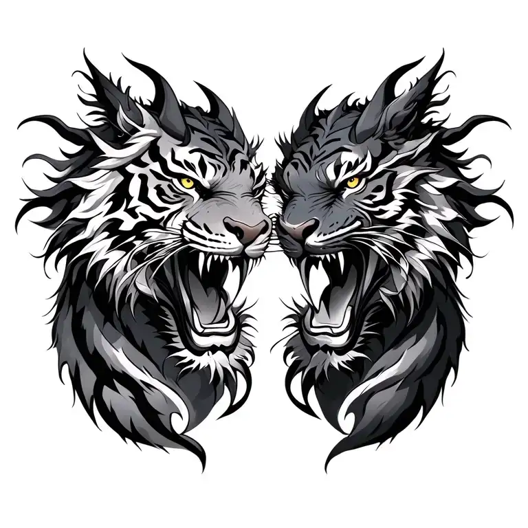 tiger and dragon facing each other chest piece tattoo design idea